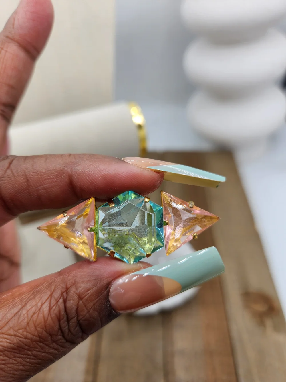 Miami Vice! Gorgeous Pink & Blue Geometric Statement Brooch •  Goldtone